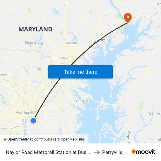 Naylor Road Metrorail Station at Bus Bay H to Perryville, MD map