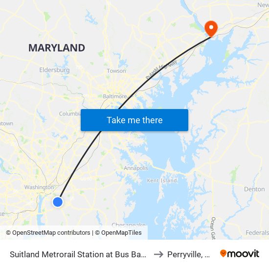 Suitland Metrorail Station at Bus Bay D to Perryville, MD map