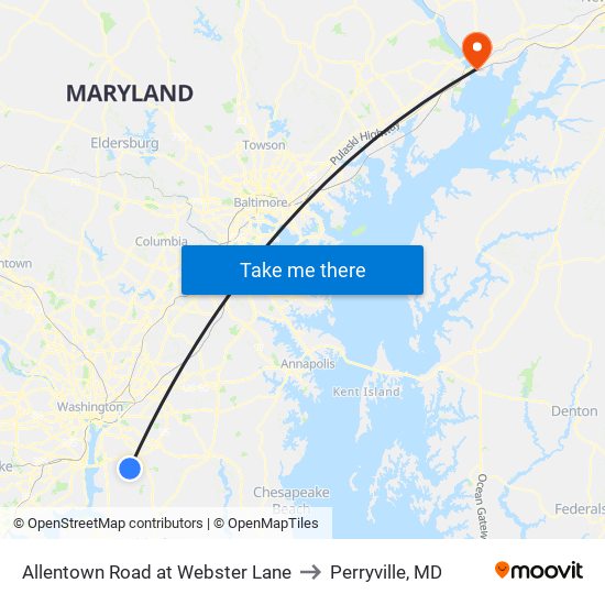 Allentown Road at Webster Lane to Perryville, MD map