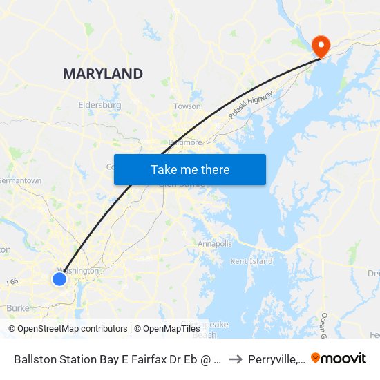 Ballston Station Bay E Fairfax Dr Eb @ N Stuart St to Perryville, MD map