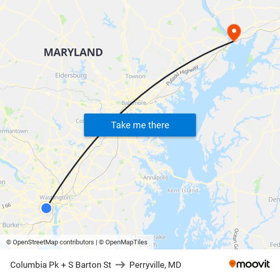 Columbia Pk + S Barton St to Perryville, MD map