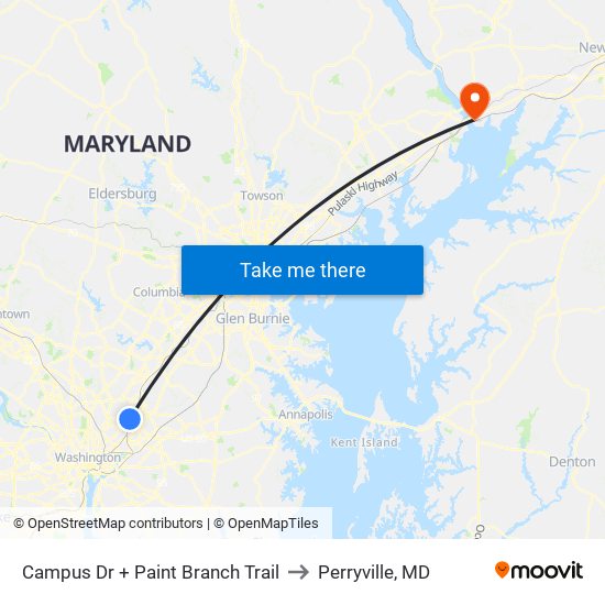 Campus Dr + Paint Branch Trail to Perryville, MD map