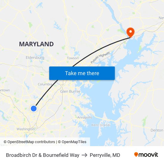 Broadbirch Dr & Bournefield Way to Perryville, MD map