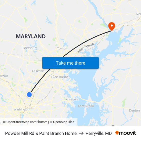 Powder Mill Rd & Paint Branch Home to Perryville, MD map