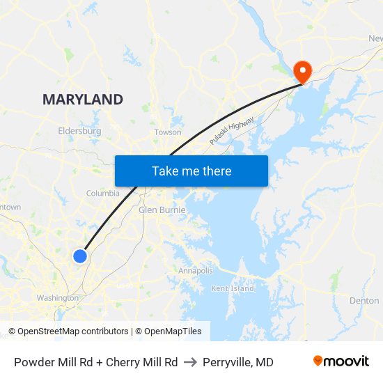 Powder Mill Rd + Cherry Mill Rd to Perryville, MD map