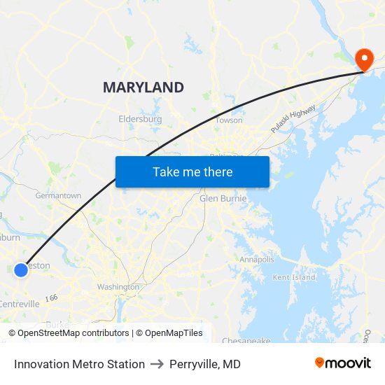 Innovation Metro Station to Perryville, MD map