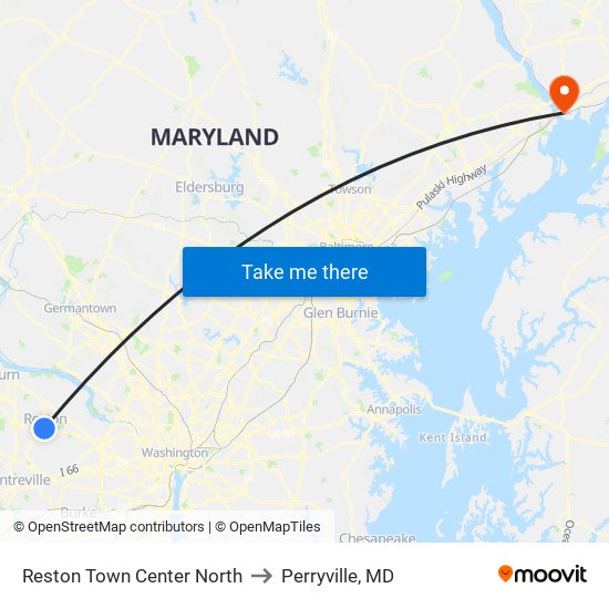 Reston Town Center North to Perryville, MD map