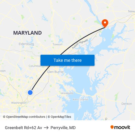 Greenbelt Rd+62 Av to Perryville, MD map