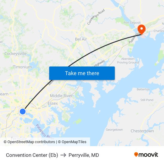 Convention Center (Eb) to Perryville, MD map