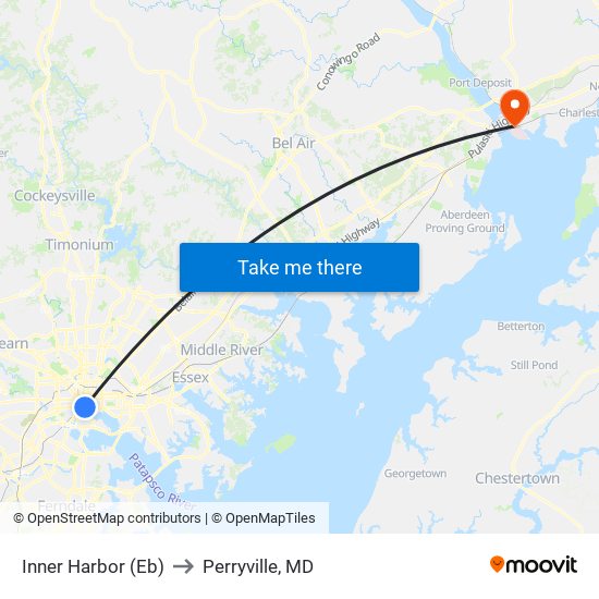 Inner Harbor (Eb) to Perryville, MD map