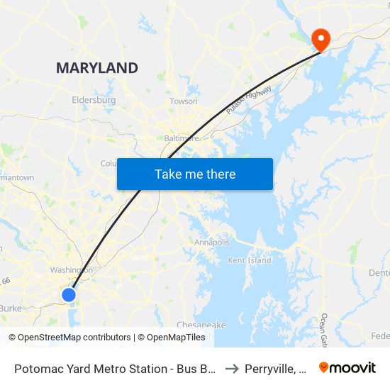 Potomac Yard Metro Station - Bus Bay A to Perryville, MD map