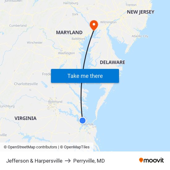 Jefferson & Harpersville to Perryville, MD map