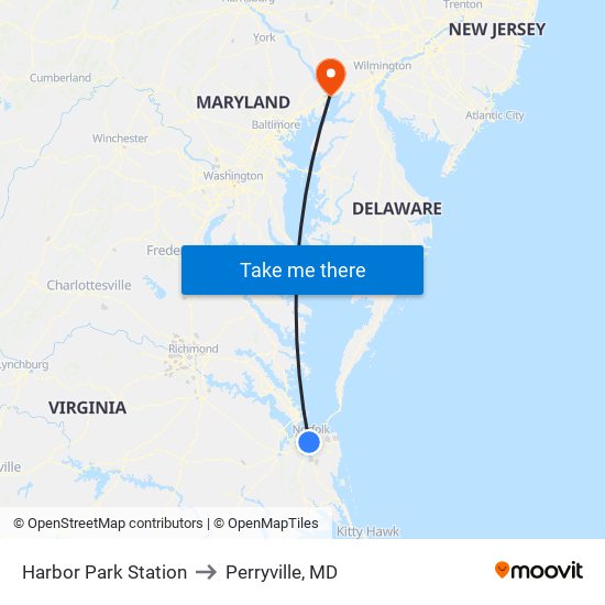 Harbor Park Station to Perryville, MD map