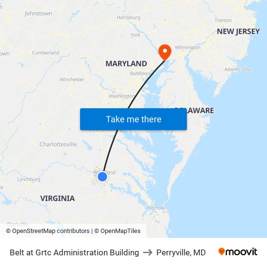 Belt at Grtc Administration Building to Perryville, MD map