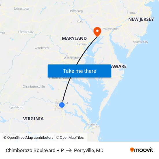 Chimborazo Boulevard + P to Perryville, MD map