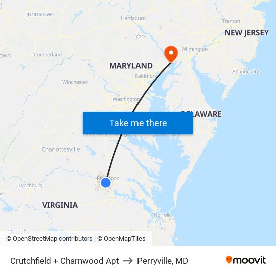 Crutchfield + Charnwood Apt to Perryville, MD map