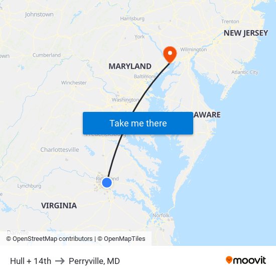 Hull + 14th to Perryville, MD map