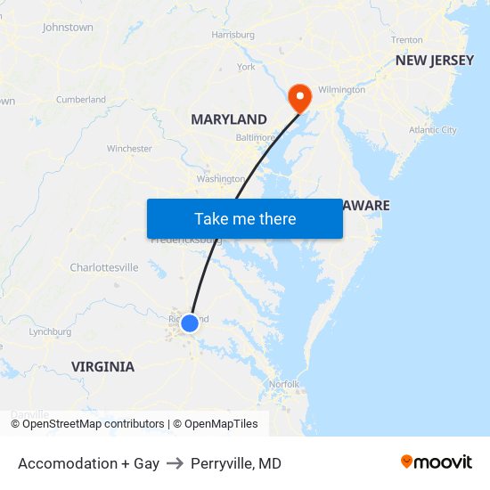 Accomodation + Gay to Perryville, MD map