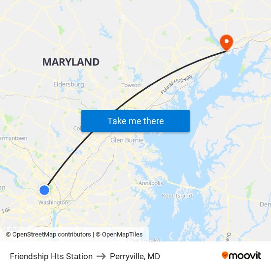 Friendship Hts Station to Perryville, MD map