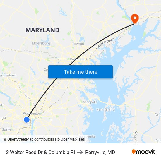 S Walter Reed Dr & Columbia Pi to Perryville, MD map