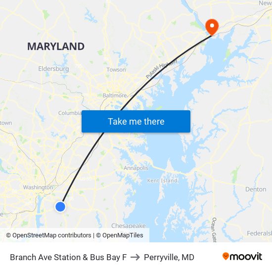 Branch Ave Station & Bus Bay F to Perryville, MD map