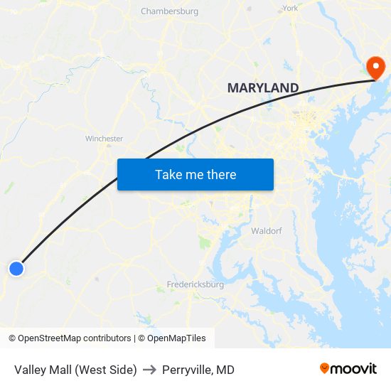 Valley Mall (West Side) to Perryville, MD map