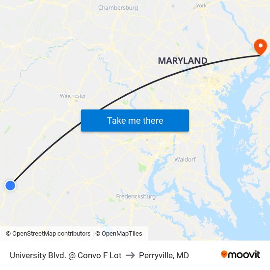 University Blvd. @ Convo F Lot to Perryville, MD map