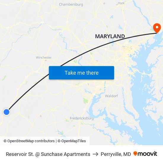 Reservoir St. @ Sunchase Apartments to Perryville, MD map