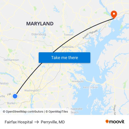 Inova Fairfax Hospital to Perryville, MD map