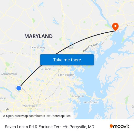 Seven Locks Rd & Fortune Terr to Perryville, MD map