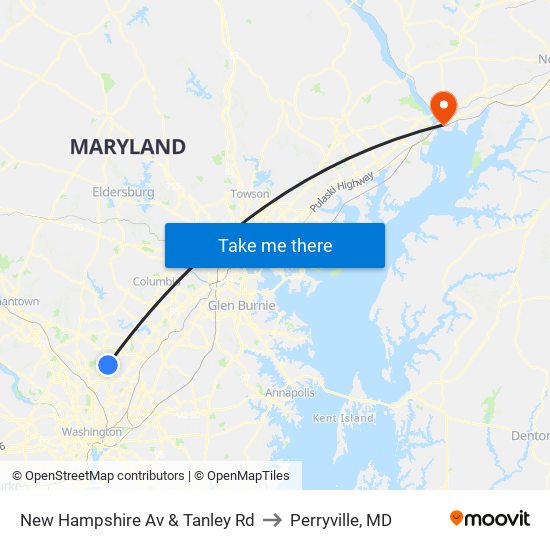 New Hampshire Av & Tanley Rd to Perryville, MD map