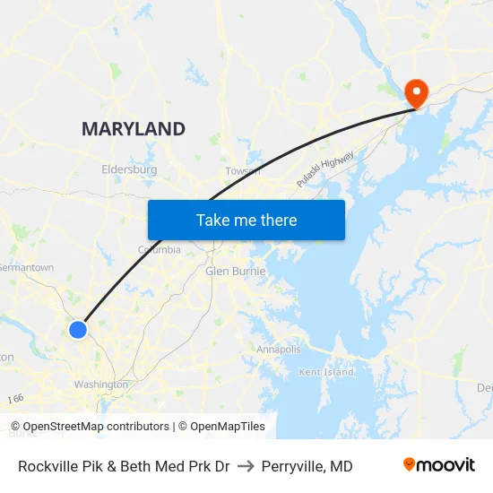 Rockville Pik & Beth Med Prk Dr to Perryville, MD map