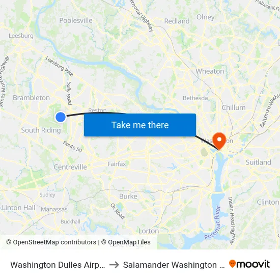 Washington Dulles Airport to Salamander Washington DC map