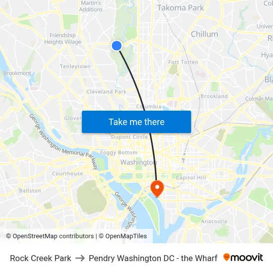 Rock Creek Park to Pendry Washington DC - the Wharf map