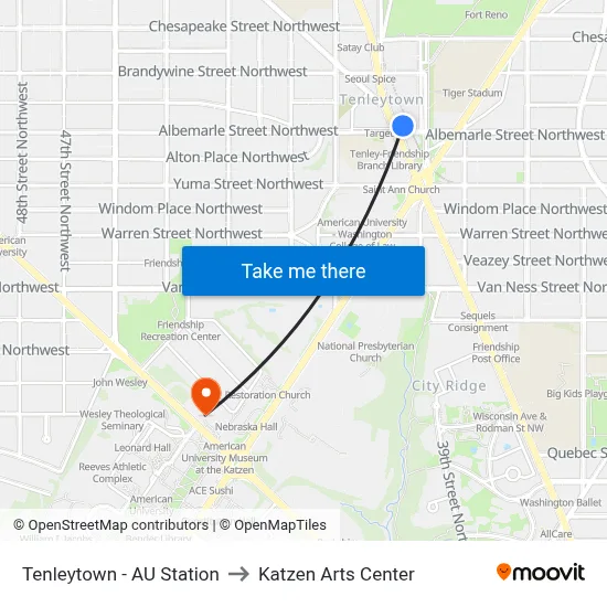 Tenleytown - AU Station to Katzen Arts Center map