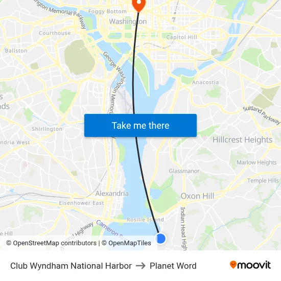 Club Wyndham National Harbor to Planet Word map