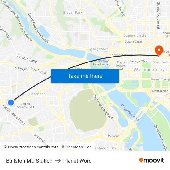 Ballston-MU Station to Planet Word map