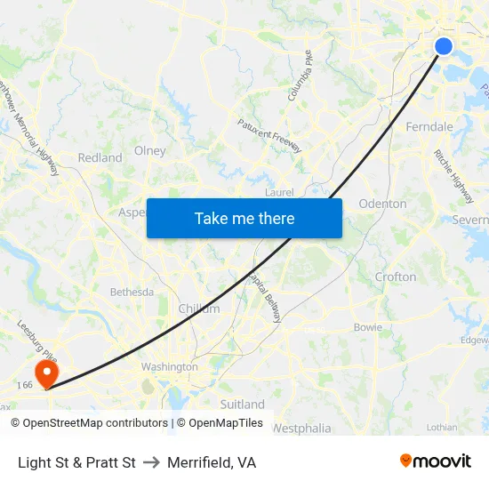 Light St & Pratt St to Merrifield, VA map