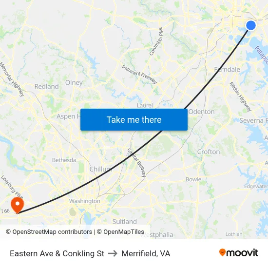 Eastern Ave & Conkling St to Merrifield, VA map