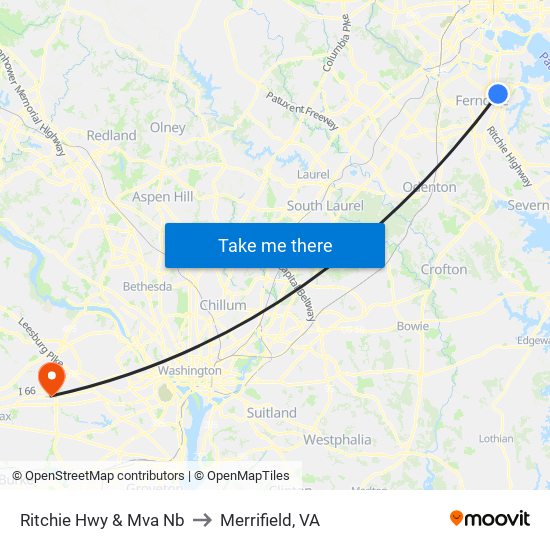 Ritchie Hwy & Mva Nb to Merrifield, VA map