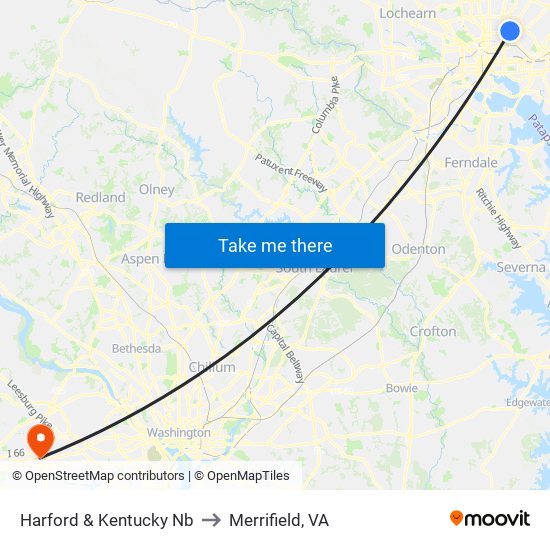 Harford & Kentucky Nb to Merrifield, VA map