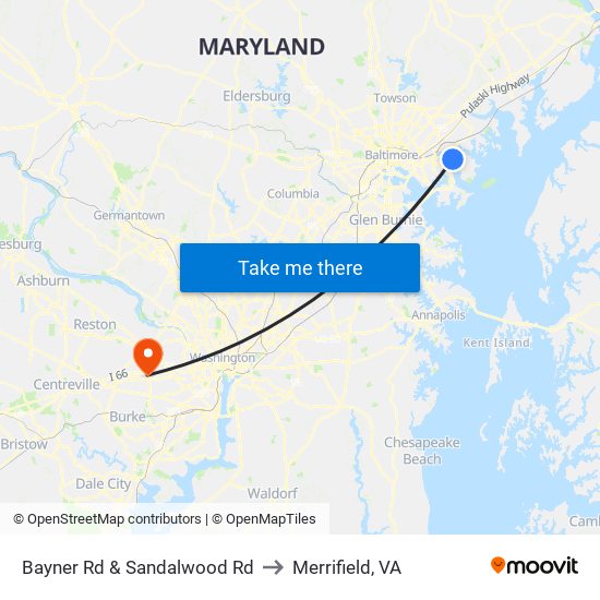 Bayner Rd & Sandalwood Rd to Merrifield, VA map