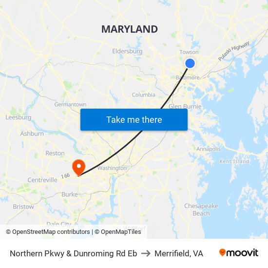 Northern Pkwy & Dunroming Rd Eb to Merrifield, VA map