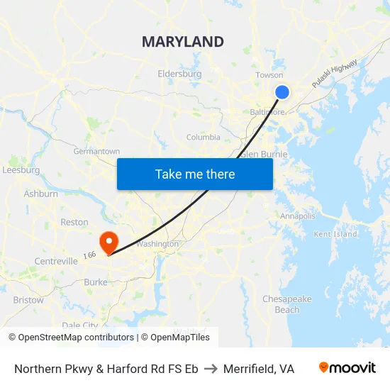 Northern Pkwy & Harford Rd FS Eb to Merrifield, VA map