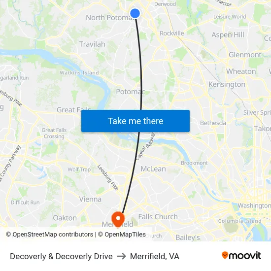Decoverly & Decoverly Drive to Merrifield, VA map