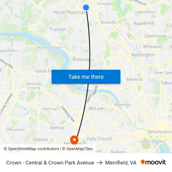 Crown - Central & Crown Park Avenue to Merrifield, VA map