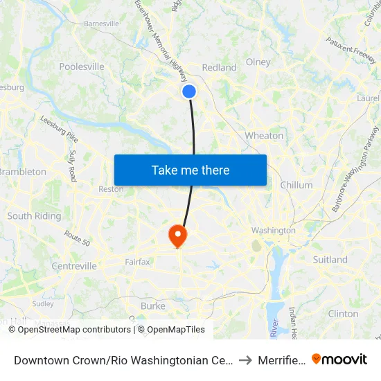 Downtown Crown/Rio Washingtonian Center & Rio Boulevard to Merrifield, VA map