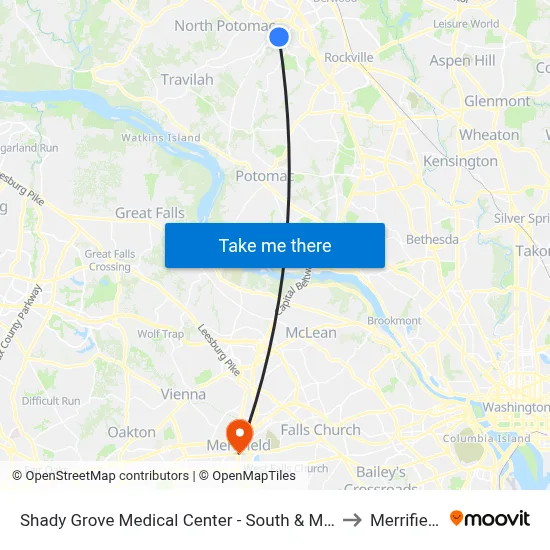 Shady Grove Medical Center - South & Medical Center Way to Merrifield, VA map