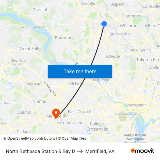 North Bethesda Station & Bay D to Merrifield, VA map