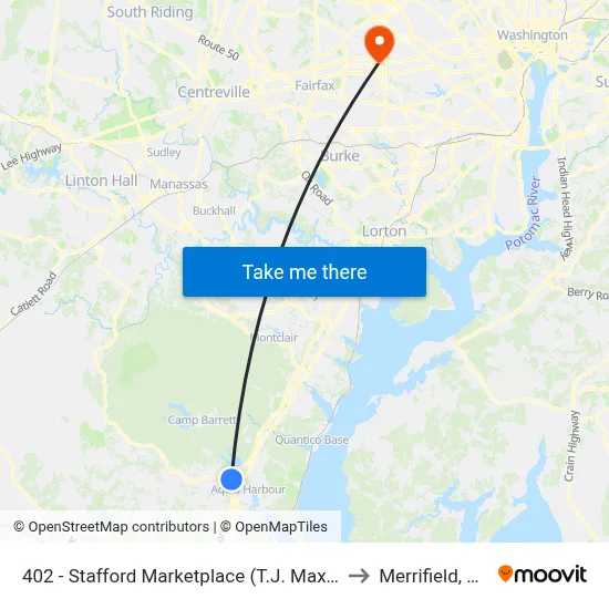 402 - Stafford Marketplace (T.J. Maxx) to Merrifield, VA map